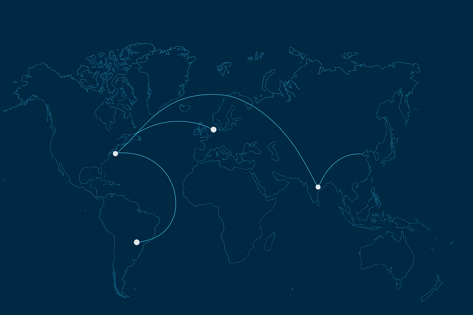 World map connected - South America, North America, Europe, Asia
